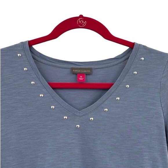 Vince Camuto Blue Heathered Studded V-Neck Pullover T-Shirt XS - Picture 3 of 8